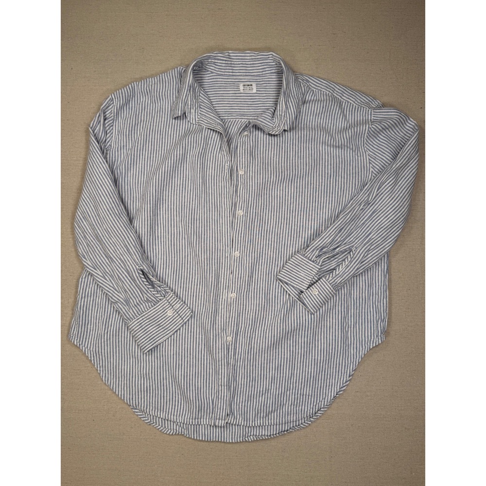 Cotton On Womens Linen Blend Striped Button Down Shirt Blue White Size 8 US